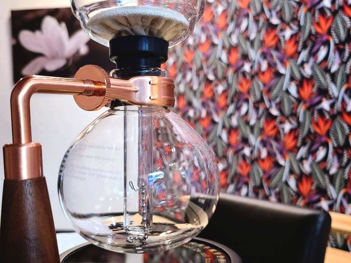 Siphon coffee setup at caffe d’bolla